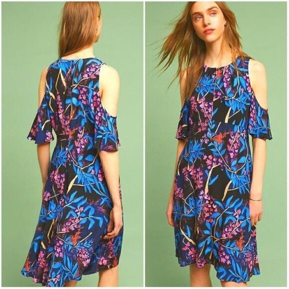 Maeve Anthropologie Elia cold shoulder floral dress women's size 2